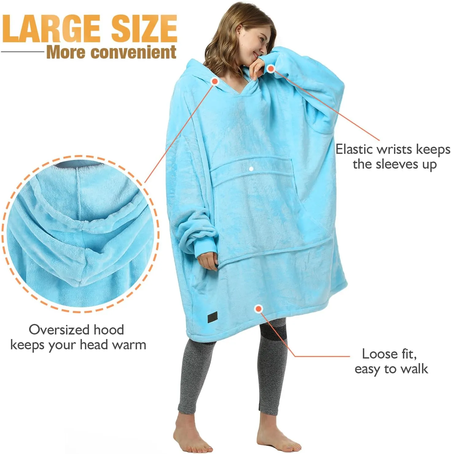 Catalonia Oversized Blanket Hoodie Sweatshirt, Fleece Pullover with Large Front Pocket, for Adults Men Women
