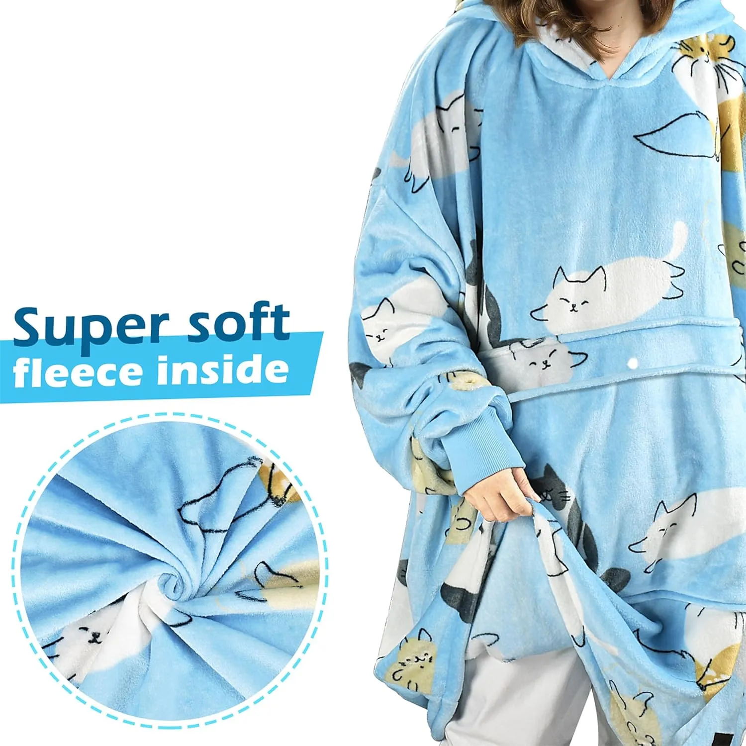 Catalonia Oversized Blanket Hoodie Sweatshirt, Fleece Pullover with Large Front Pocket, for Adults Men Women