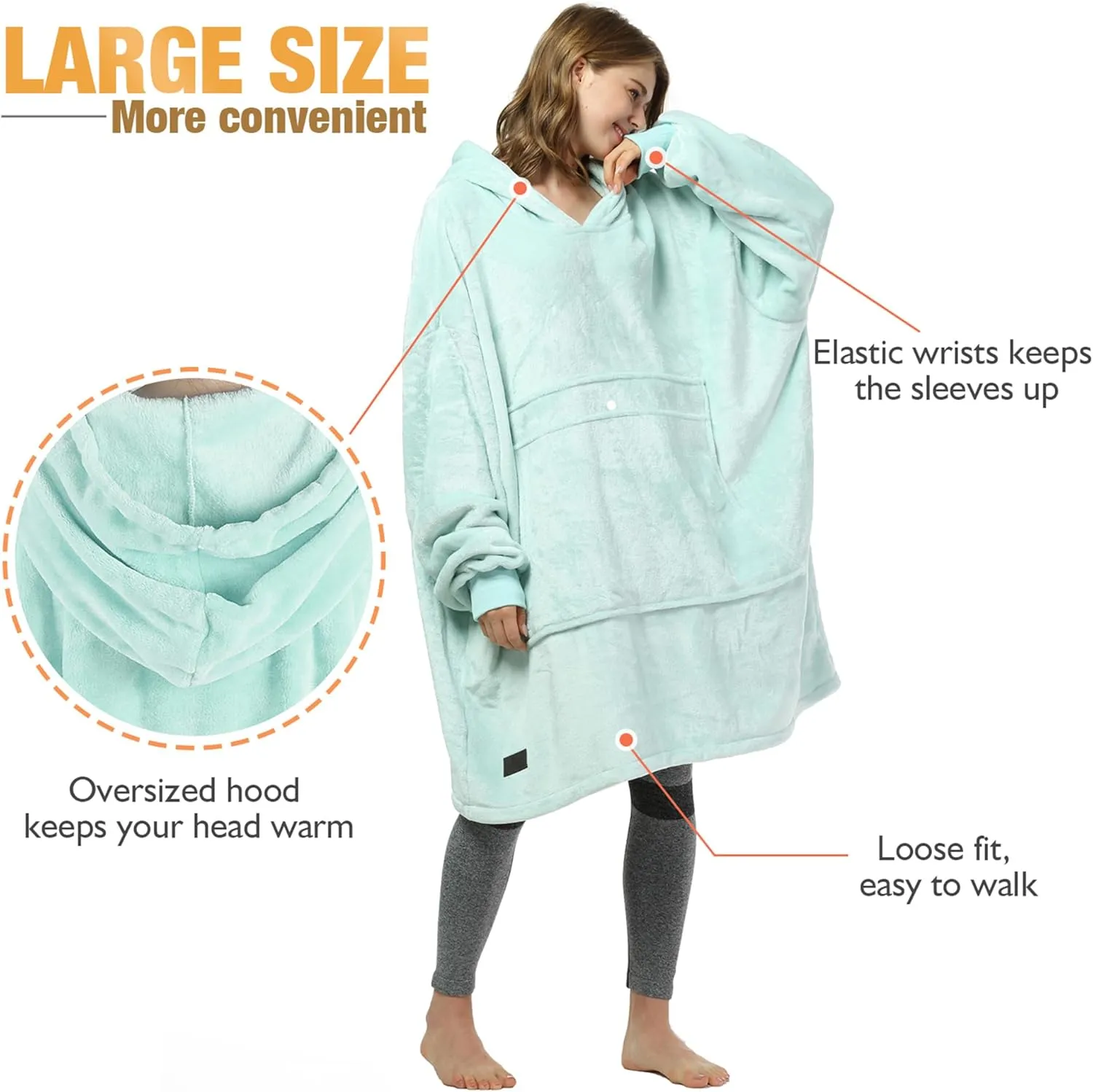 Catalonia Oversized Blanket Hoodie Sweatshirt, Fleece Pullover with Large Front Pocket, for Adults Men Women