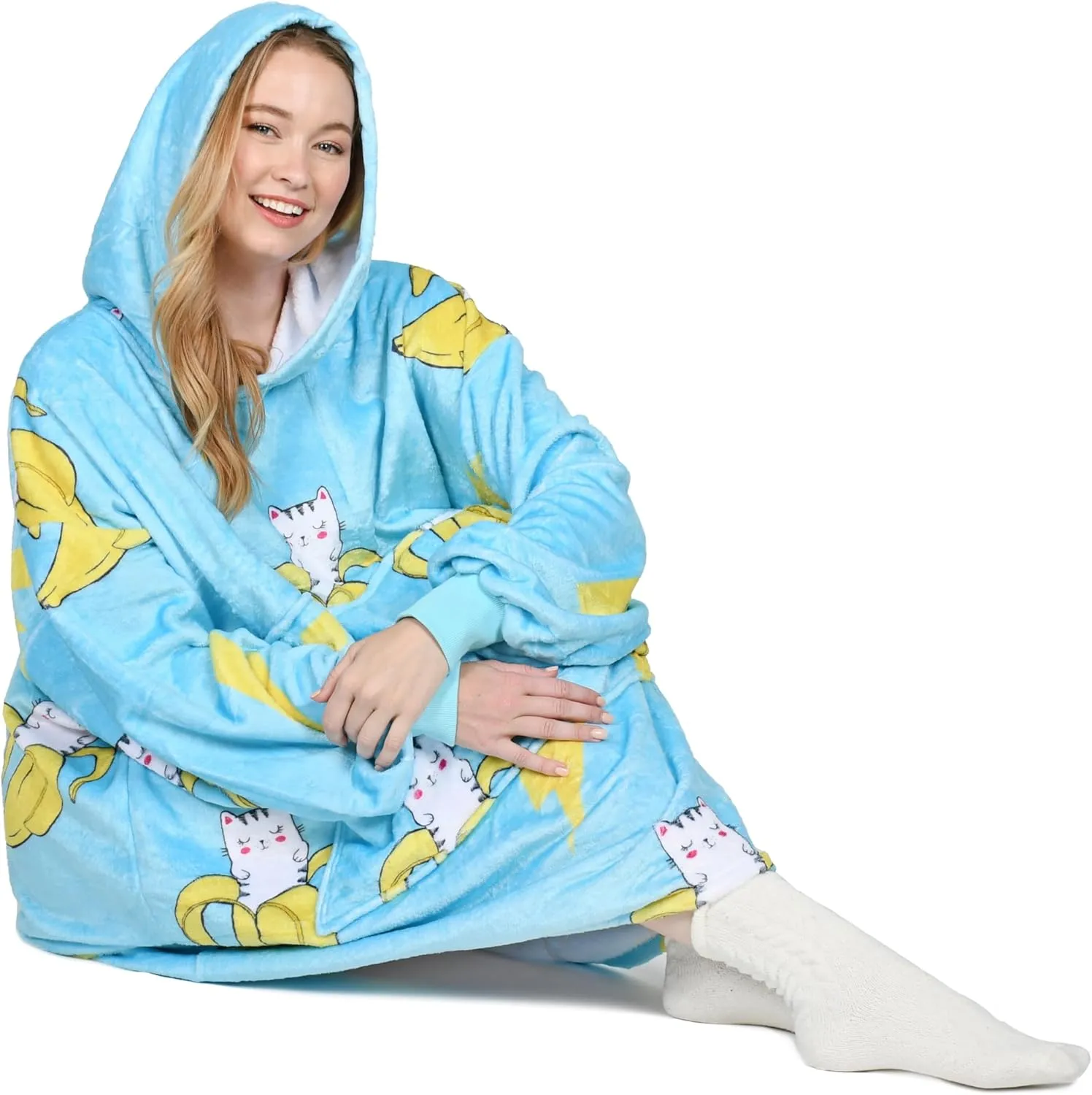 Catalonia Oversized Blanket Hoodie Sweatshirt, Fleece Pullover with Large Front Pocket, for Adults Men Women