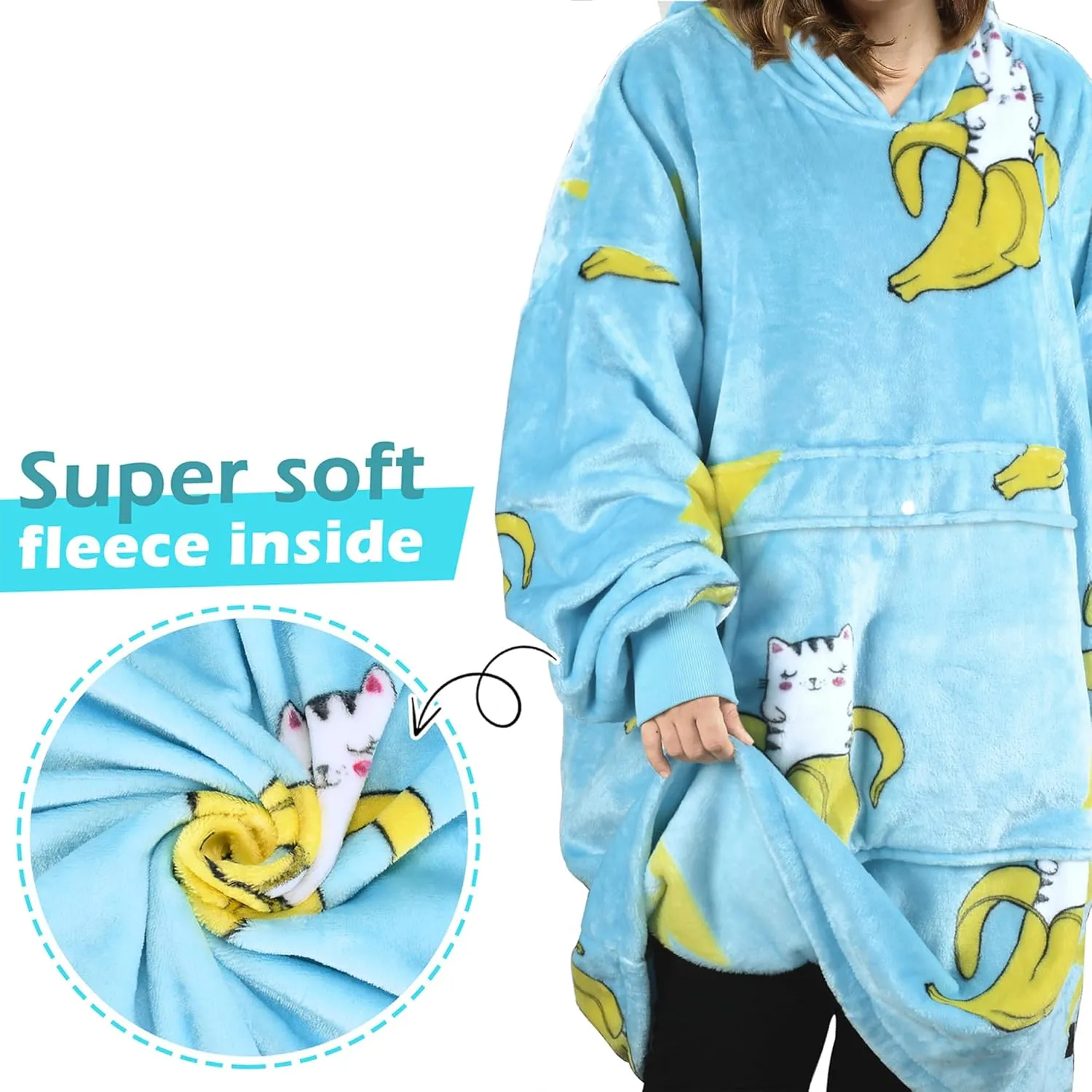 Catalonia Oversized Blanket Hoodie Sweatshirt, Fleece Pullover with Large Front Pocket, for Adults Men Women