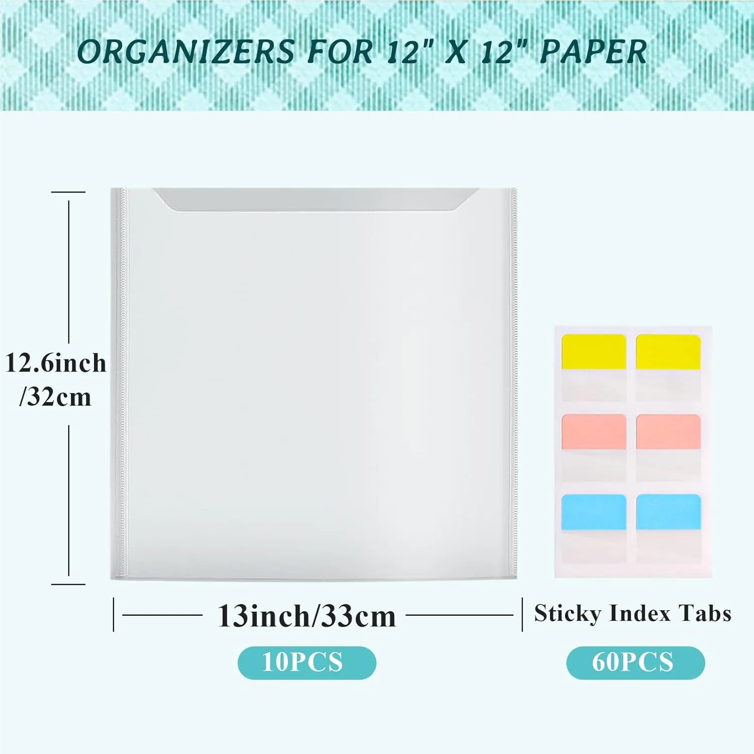 Caydo Scrapbook Paper Storage Organizer with 60 Sticky Index Tabs, 10 Pack Plastic Paper Storage Bag for Holding 12 x 12 Inch Scrapbooking Cardstock Vinyl File