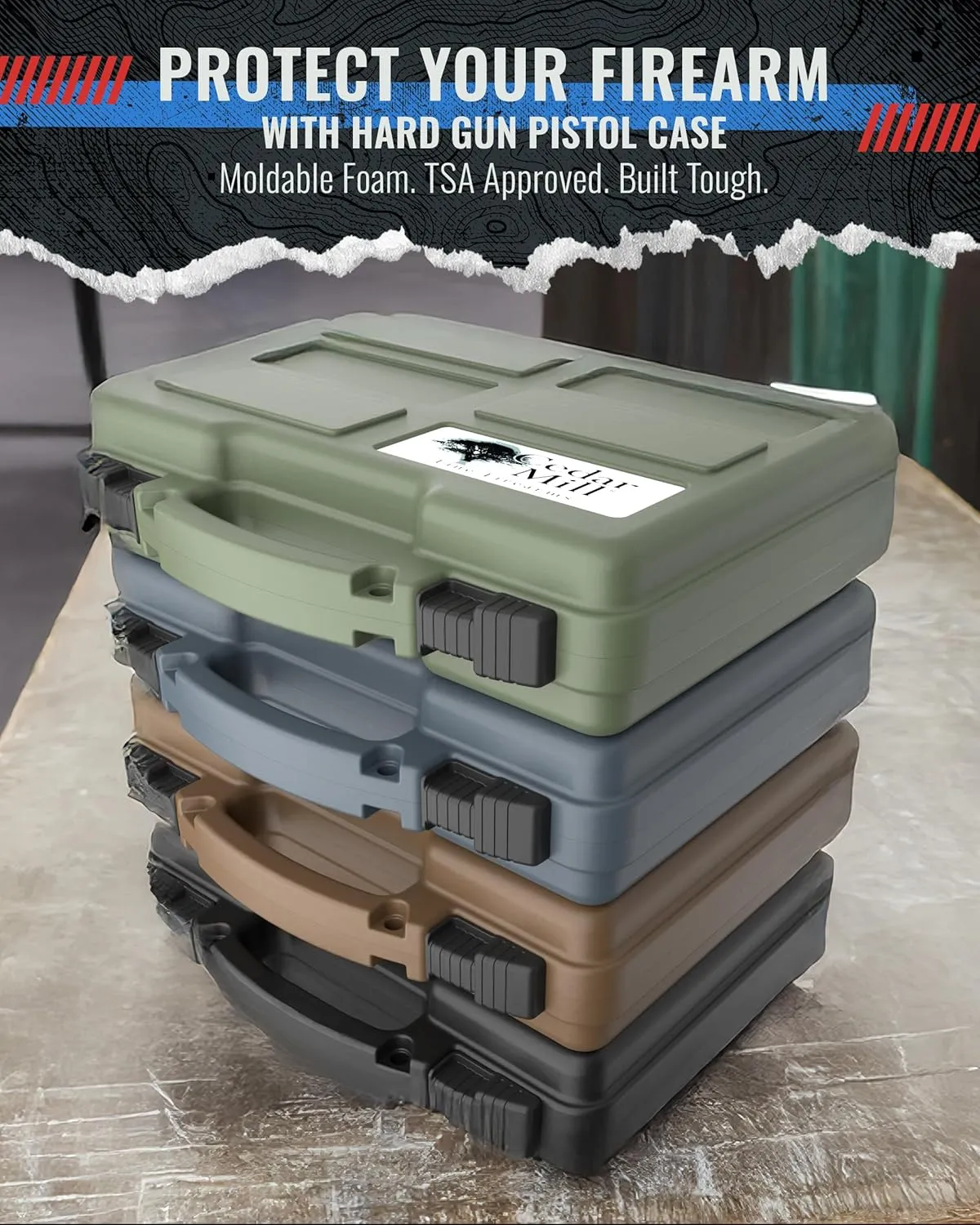 Cedar Mill Fine Firearms Hard Gun Cases for Handguns - TSA Approved Firearm Travel Case, Military-Grade Pistol Carrying Case with DS3TeK, Dual-Lock System & Customizable EPE Foam