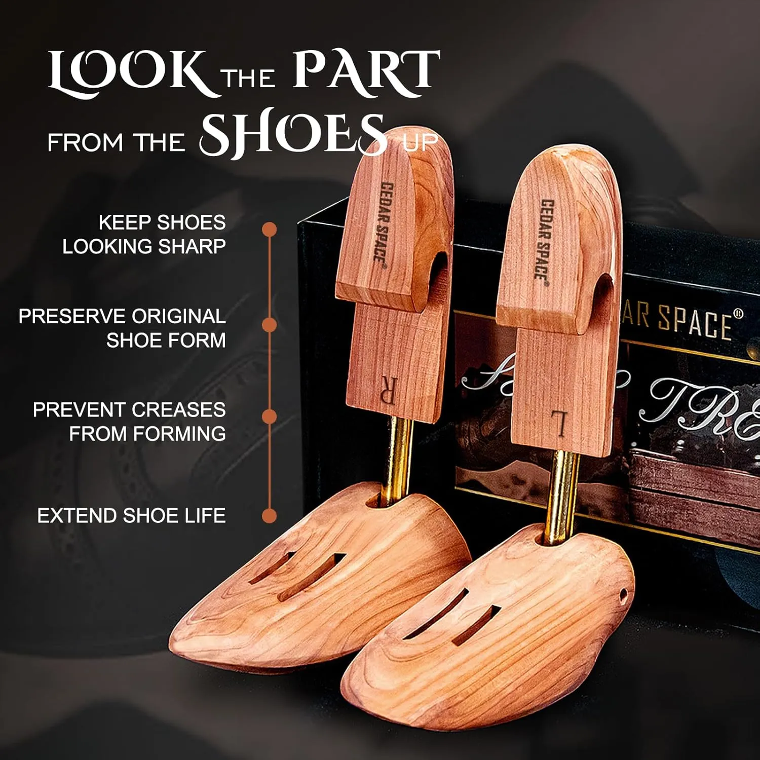 Cedar Space Wooden Shoe Stretcher Tree, 6.5-14 Sizes Cedar Wood Shoe Trees,2/4PC Shoe Stretcher for Men, Sneakers,Boots