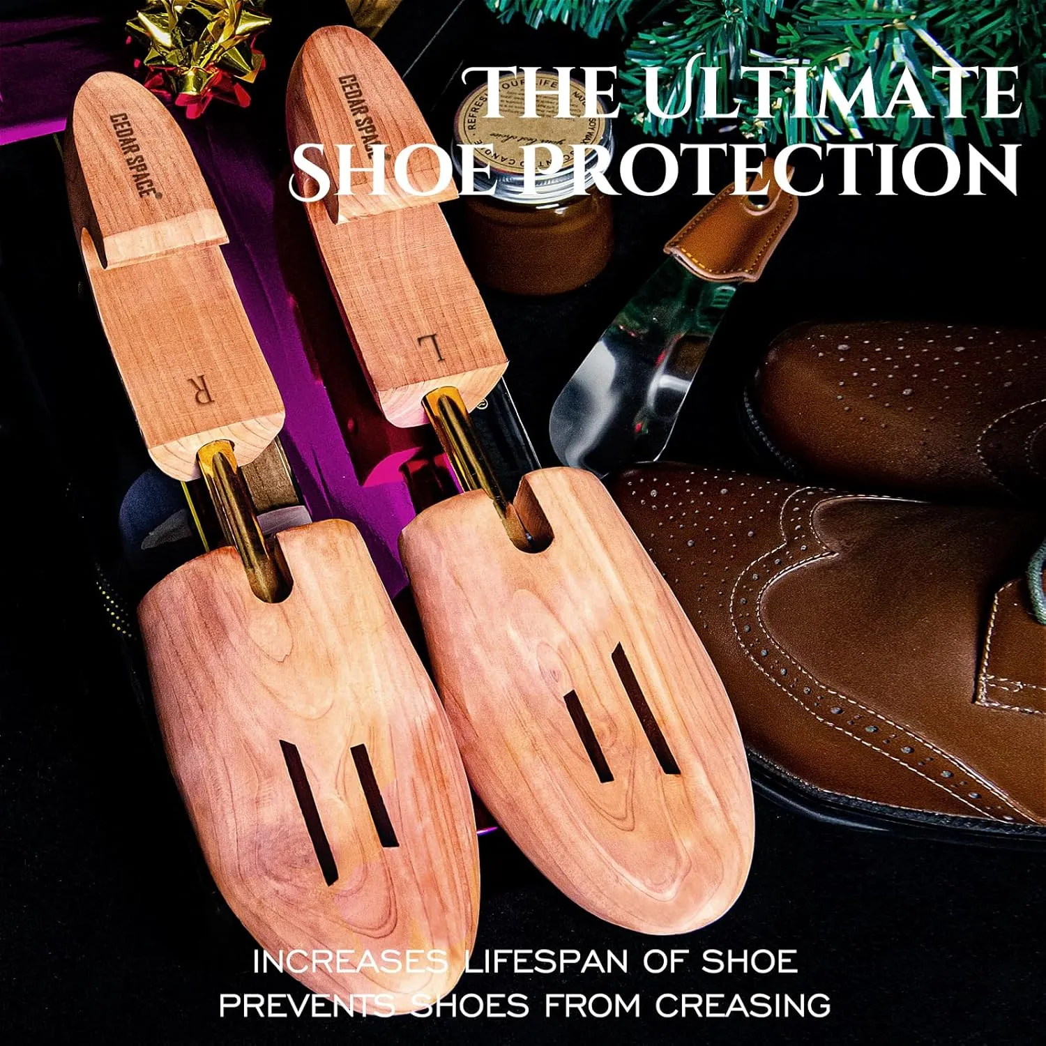 Cedar Space Wooden Shoe Stretcher Tree, 6.5-14 Sizes Cedar Wood Shoe Trees,2/4PC Shoe Stretcher for Men, Sneakers,Boots