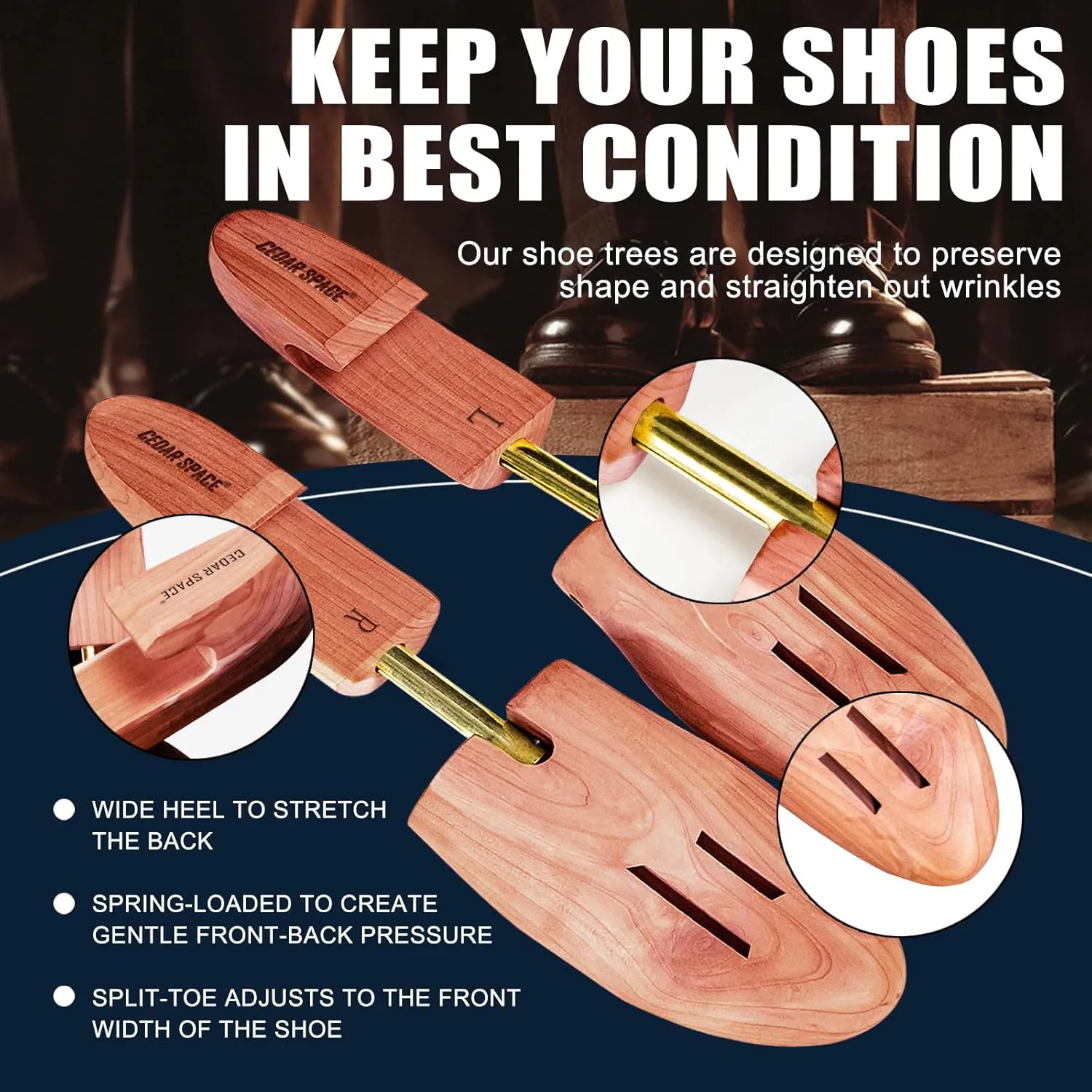 Cedar Space Wooden Shoe Stretcher Tree, 6.5-14 Sizes Cedar Wood Shoe Trees,2/4PC Shoe Stretcher for Men, Sneakers,Boots