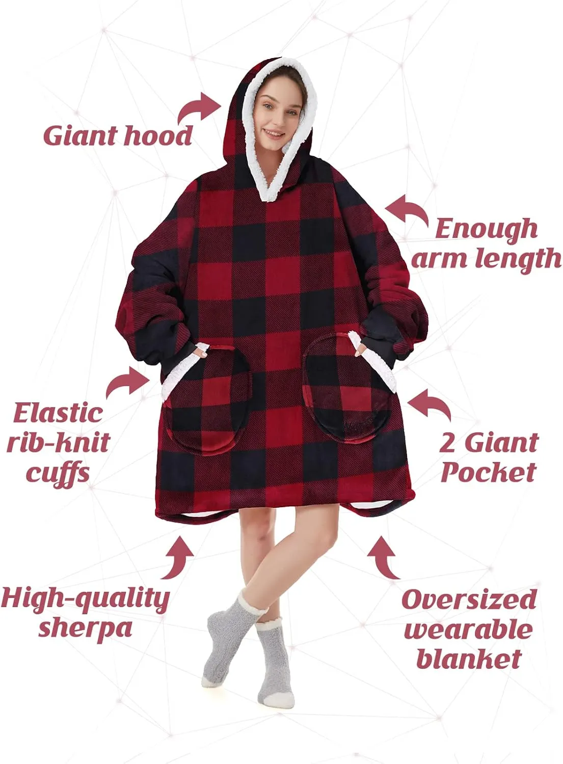Century Star Wearable Blanket Hoodies for Women Men Sherpa Oversized Thick Cozy Fleece Soft Warm Adult Sweatshirt Hooded