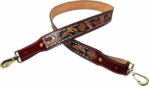 CHALLENGER 1 1/2" Wide Western Handcrafted Floral Tooled Full-Grain Leather Black Inlay Handbag Purse Messenger Laptop Luggage Crossbody Bag Guitar Replacement Adjustable Shoulder Strap 115RS02