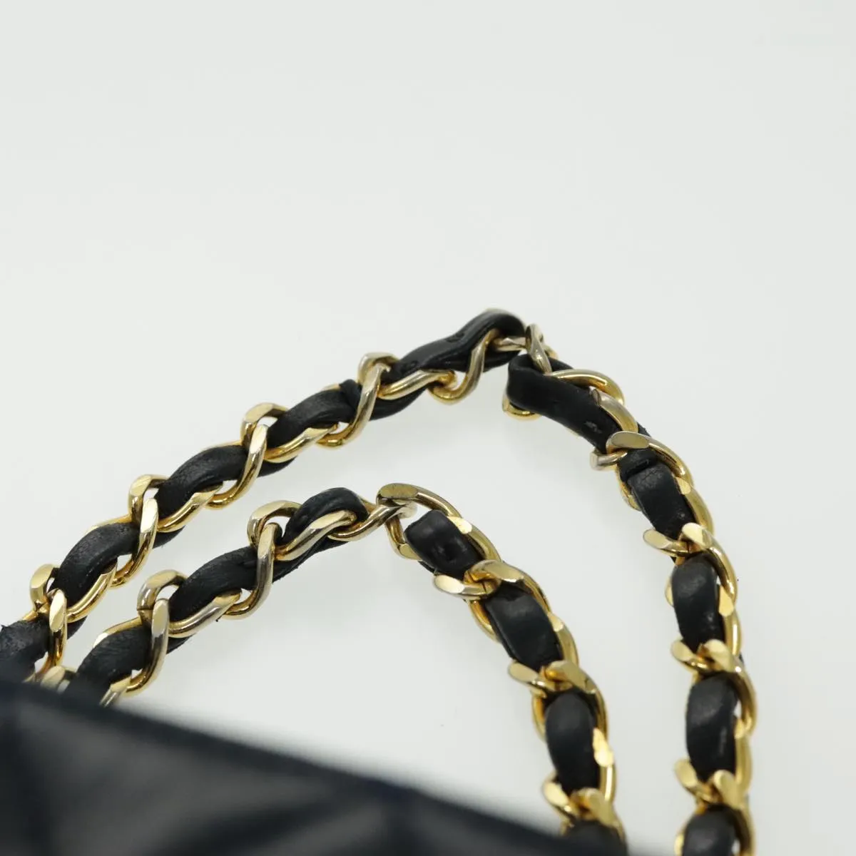 CHANEL Chain Tote Bag Canvas Lamb Skin Beige Black CC 93080