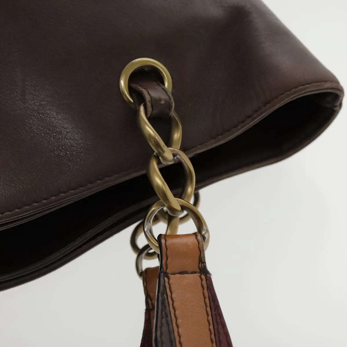 CHANEL Chain Tote Bag Leather Brown CC bs18700