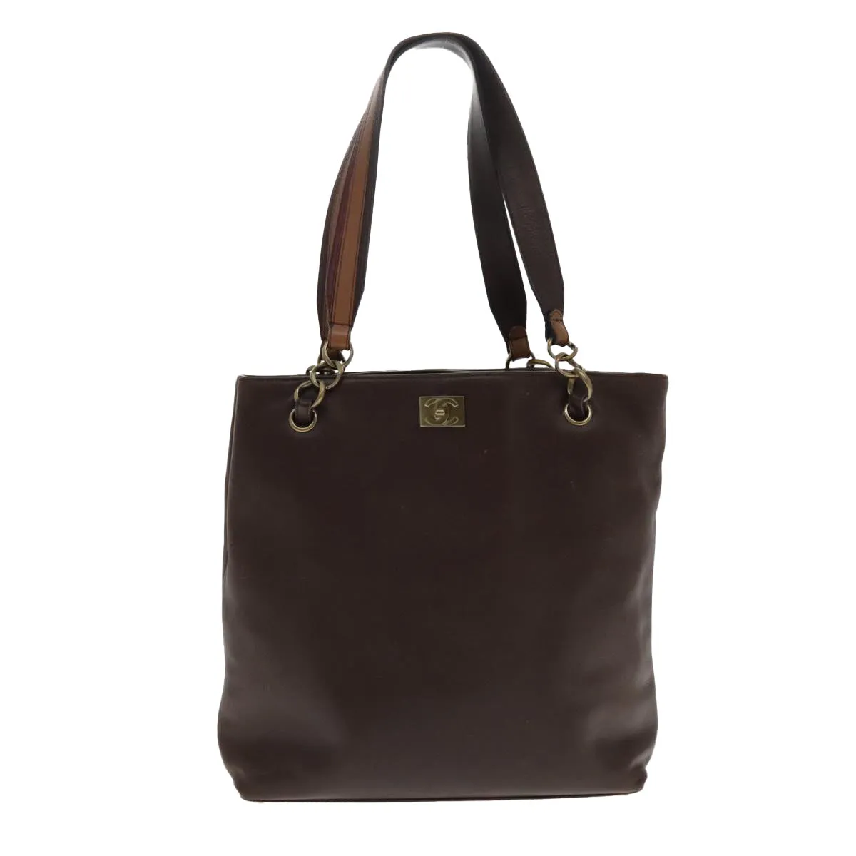 CHANEL Chain Tote Bag Leather Brown CC bs18700