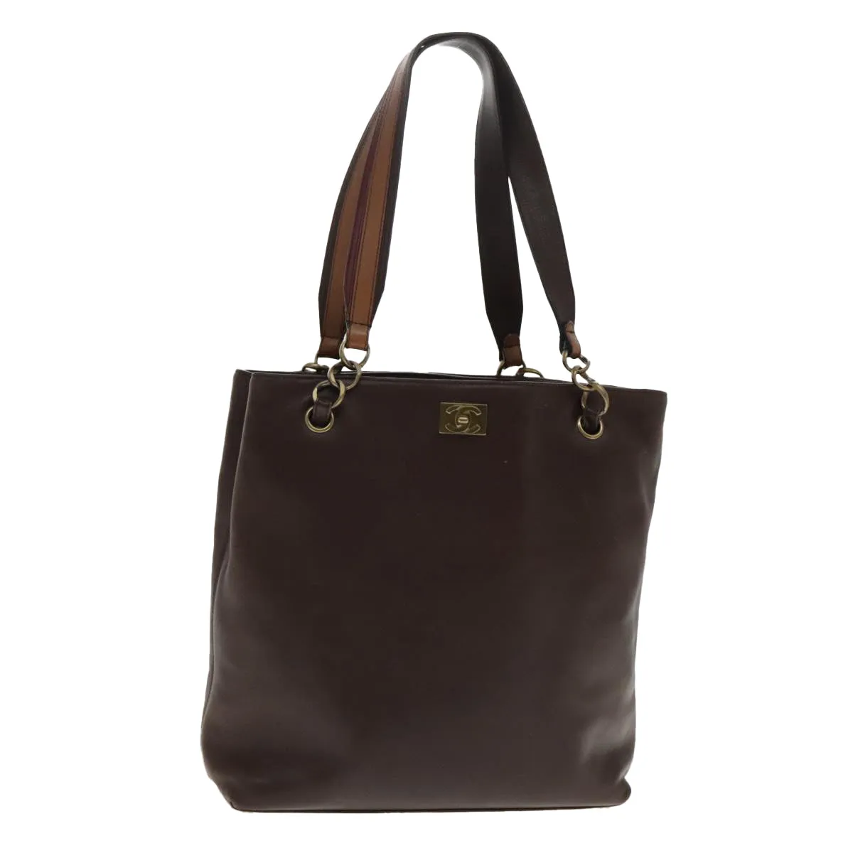 CHANEL Chain Tote Bag Leather Brown CC bs18700