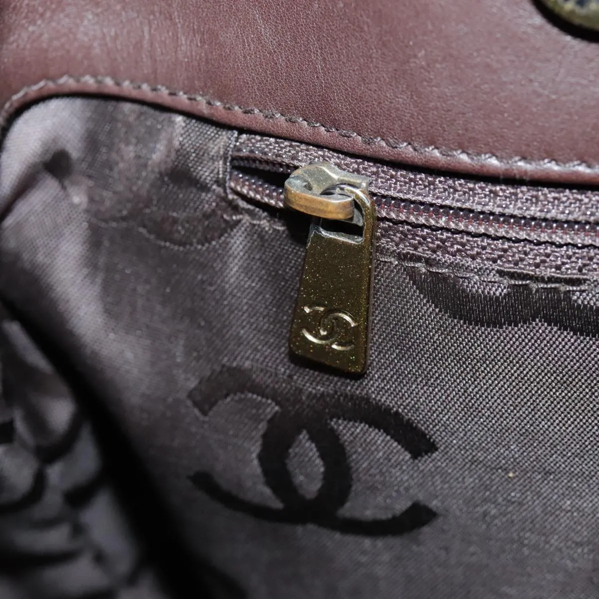 CHANEL Chain Tote Bag Leather Brown CC bs18700