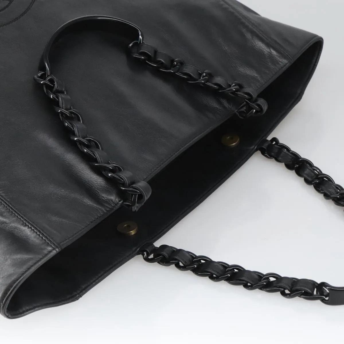 CHANEL COCO Mark Chain Tote Bag Lamb Skin Black CC bs20389
