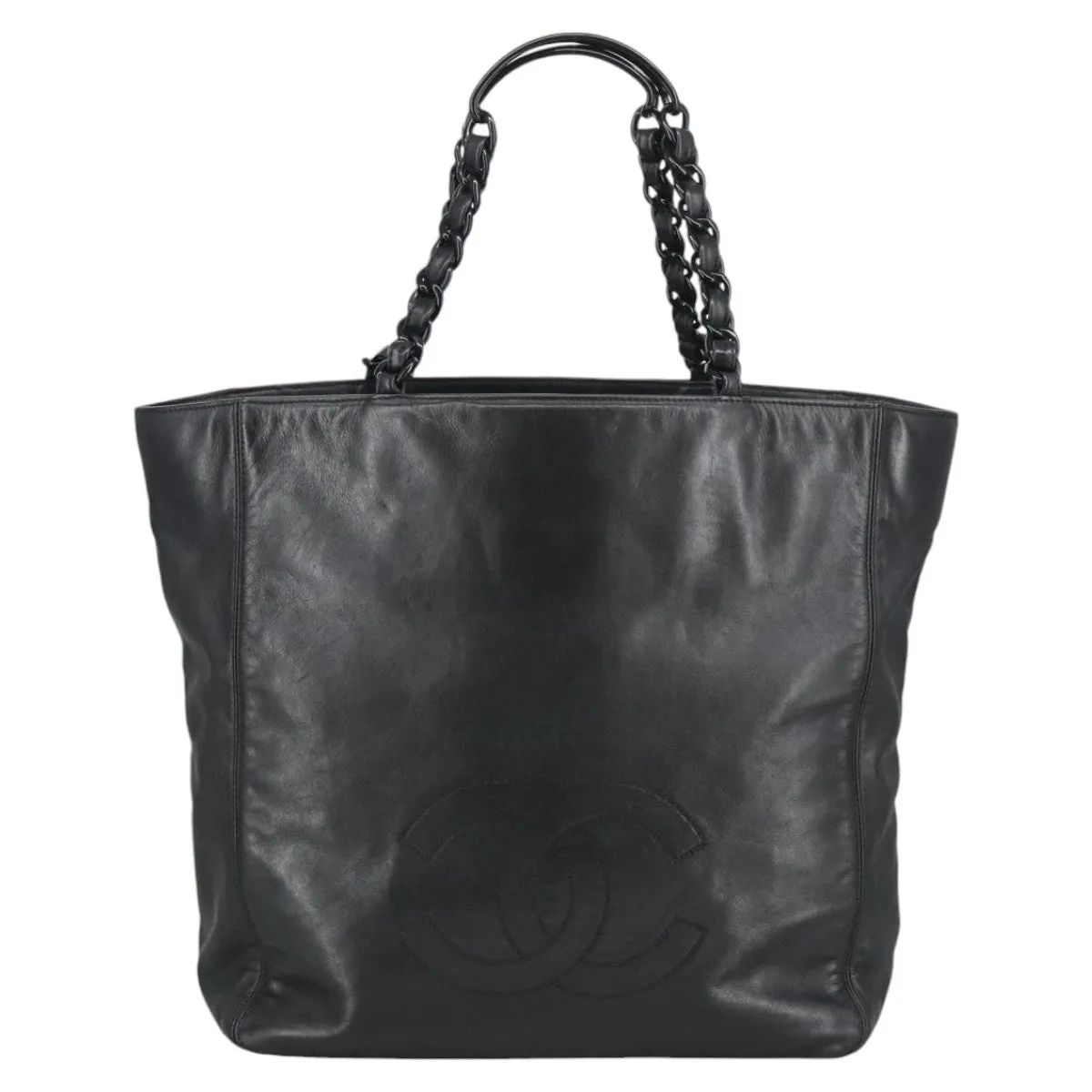 CHANEL COCO Mark Chain Tote Bag Lamb Skin Black CC bs20389