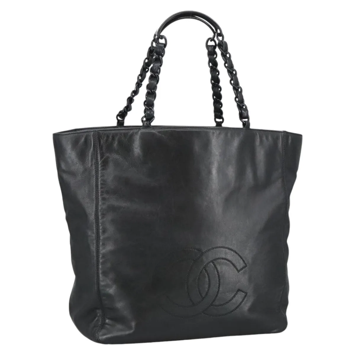 CHANEL COCO Mark Chain Tote Bag Lamb Skin Black CC bs20389