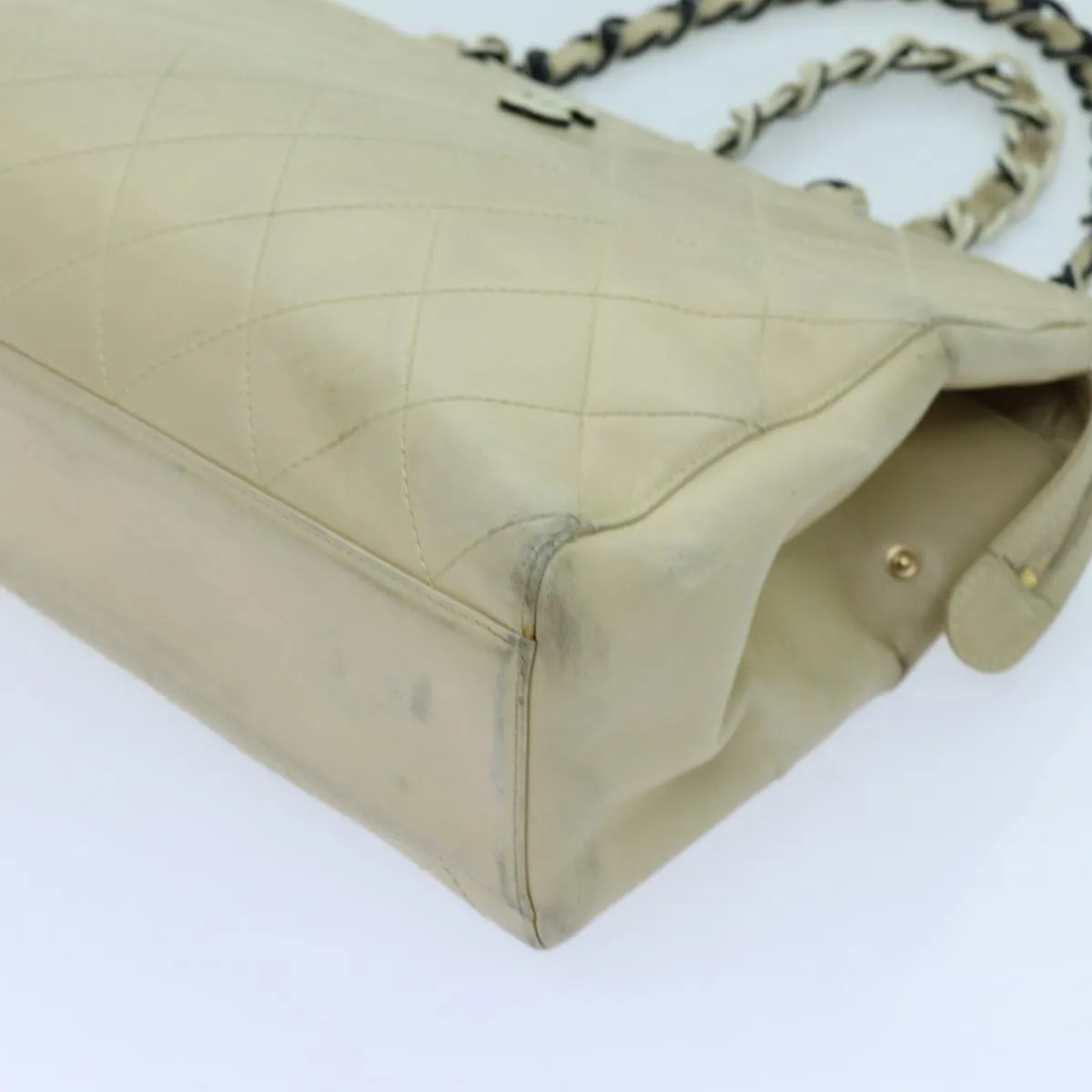 CHANEL Matelasse Chain Tote Bag Leather Beige CC yk11588