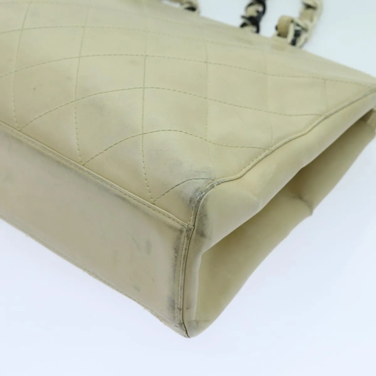 CHANEL Matelasse Chain Tote Bag Leather Beige CC yk11588
