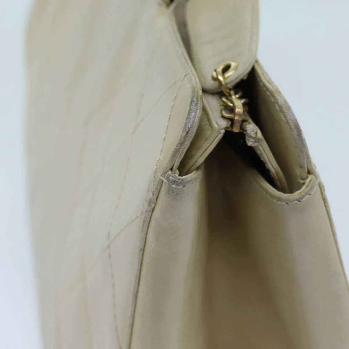 CHANEL Matelasse Chain Tote Bag Leather Beige CC yk11588