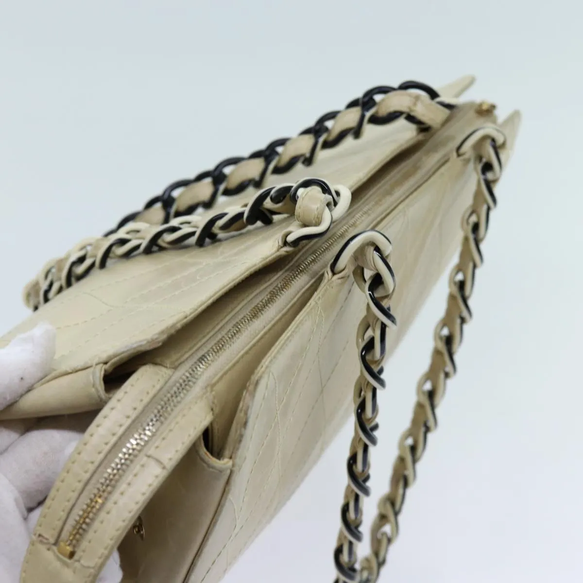 CHANEL Matelasse Chain Tote Bag Leather Beige CC yk11588
