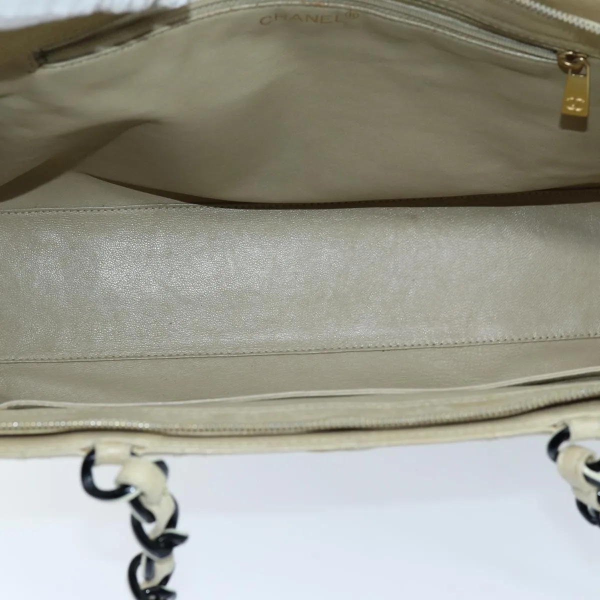 CHANEL Matelasse Chain Tote Bag Leather Beige CC yk11588