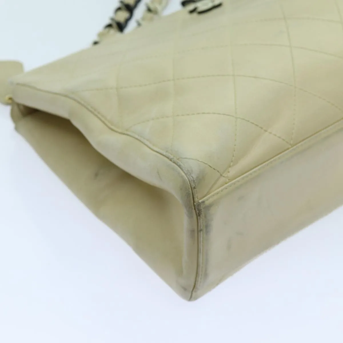 CHANEL Matelasse Chain Tote Bag Leather Beige CC yk11588