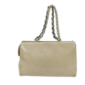CHANEL Matelasse Chain Tote Bag Leather Beige CC yk11588