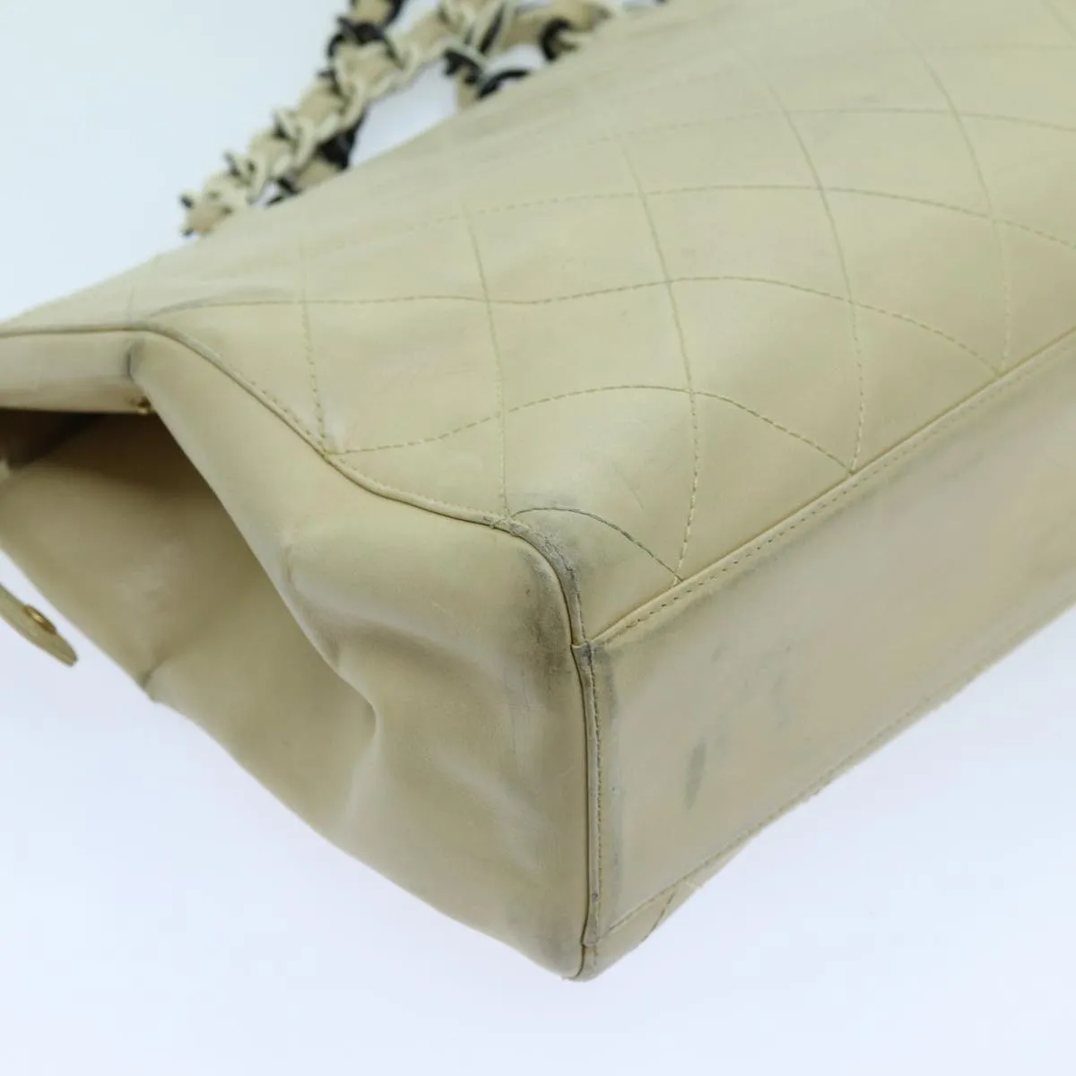 CHANEL Matelasse Chain Tote Bag Leather Beige CC yk11588