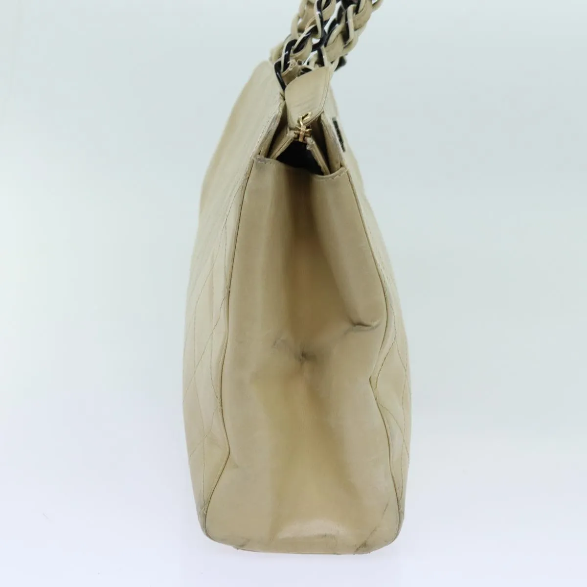 CHANEL Matelasse Chain Tote Bag Leather Beige CC yk11588
