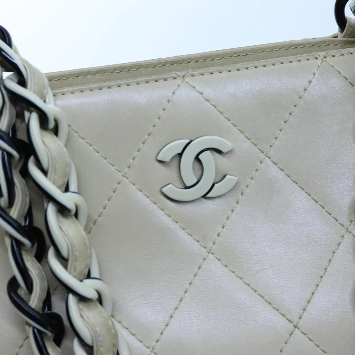 CHANEL Matelasse Chain Tote Bag Leather Beige CC yk11588