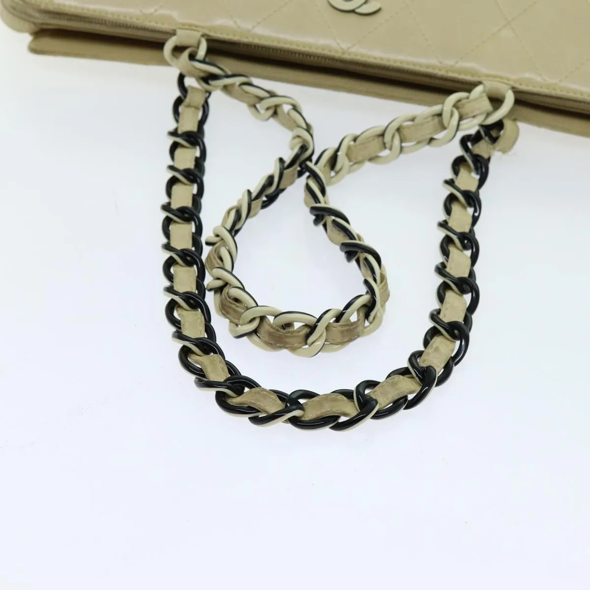 CHANEL Matelasse Chain Tote Bag Leather Beige CC yk11588