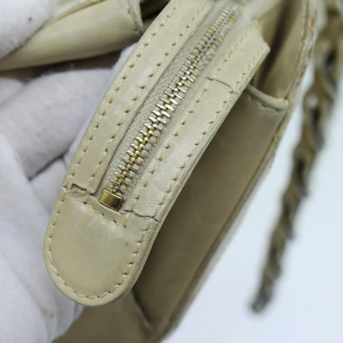 CHANEL Matelasse Chain Tote Bag Leather Beige CC yk11588