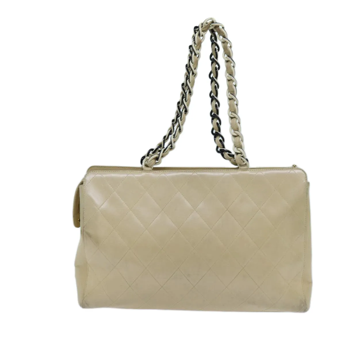 CHANEL Matelasse Chain Tote Bag Leather Beige CC yk11588