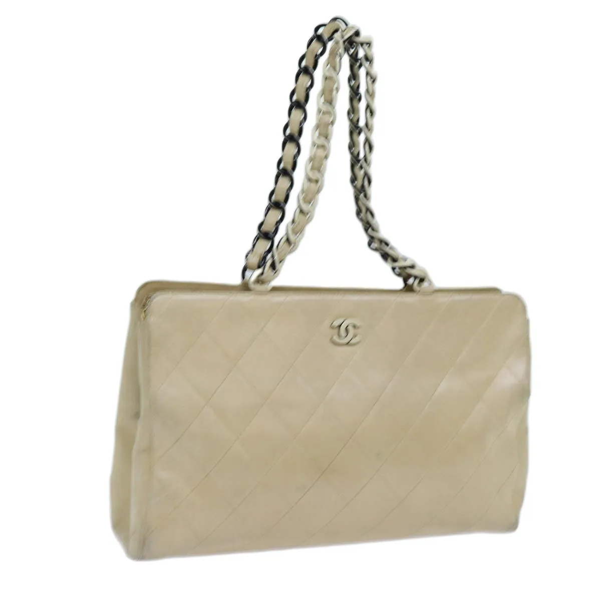 CHANEL Matelasse Chain Tote Bag Leather Beige CC yk11588
