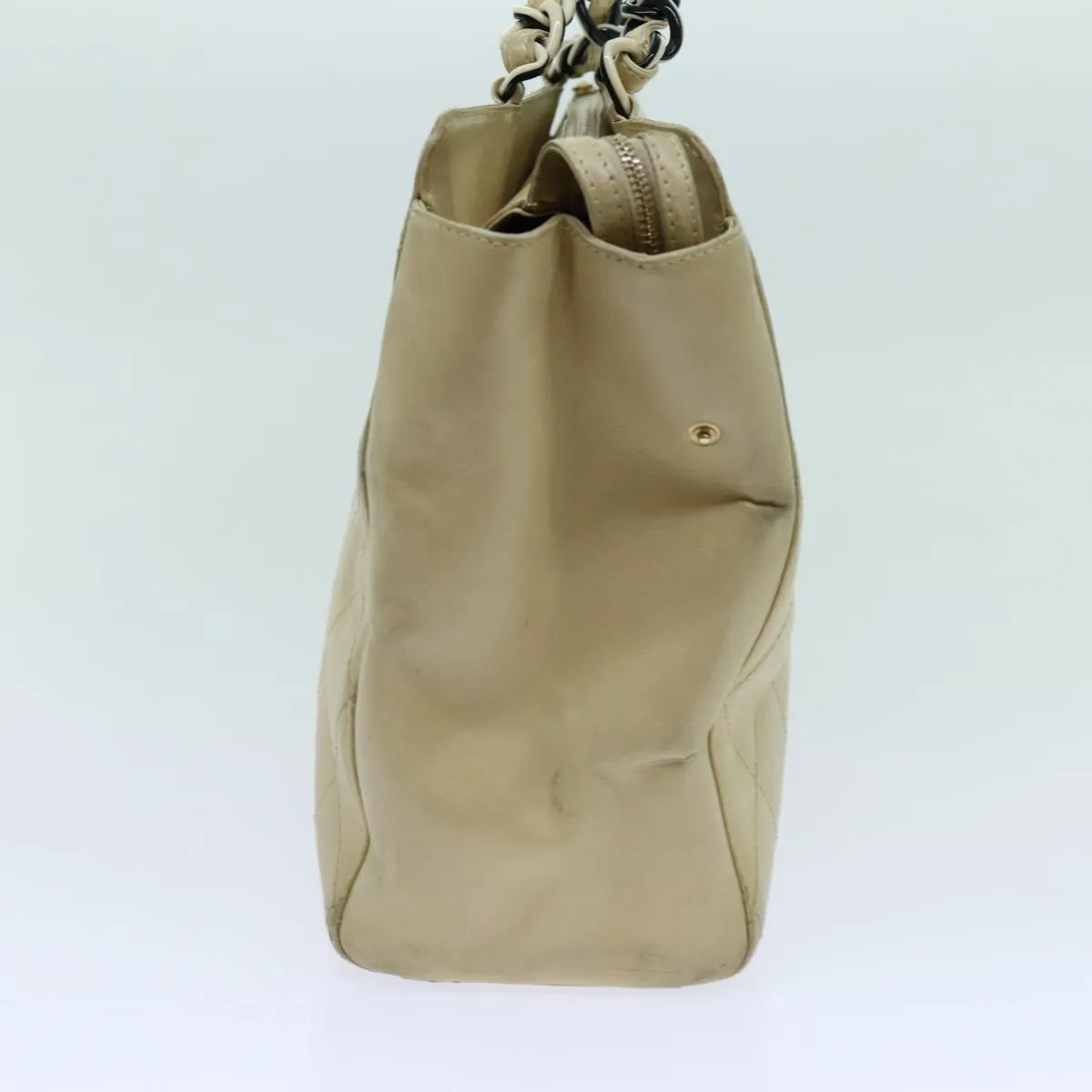 CHANEL Matelasse Chain Tote Bag Leather Beige CC yk11588
