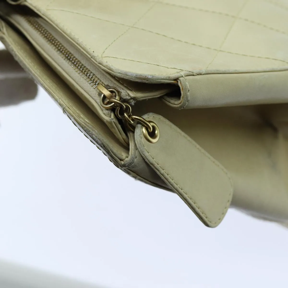 CHANEL Matelasse Chain Tote Bag Leather Beige CC yk11588