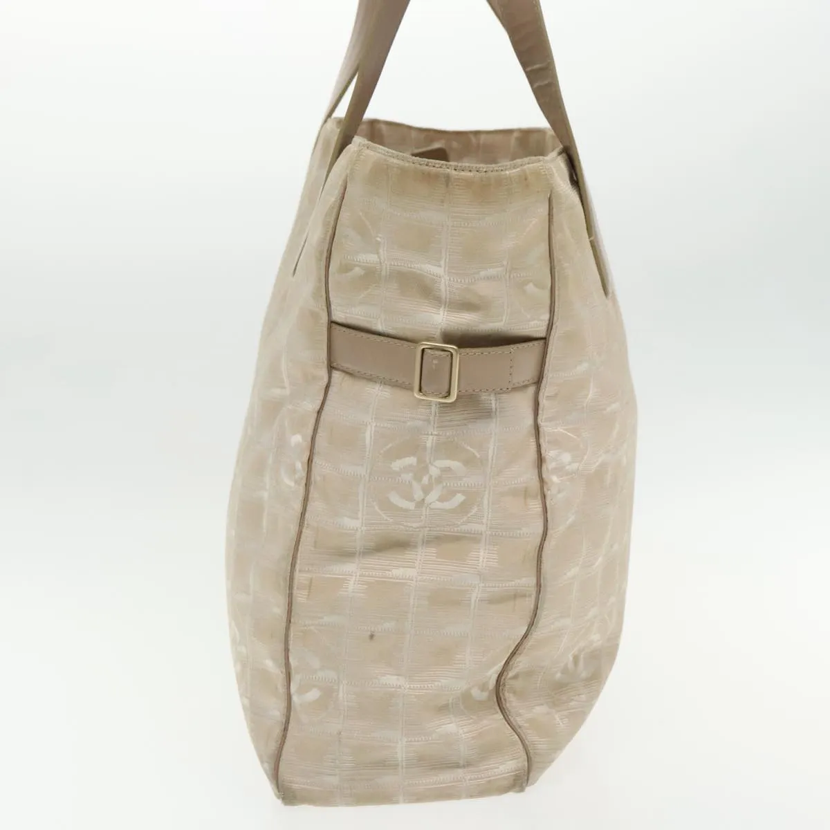 CHANEL New Travel line Tote Bag Nylon Beige Gold CC 95463