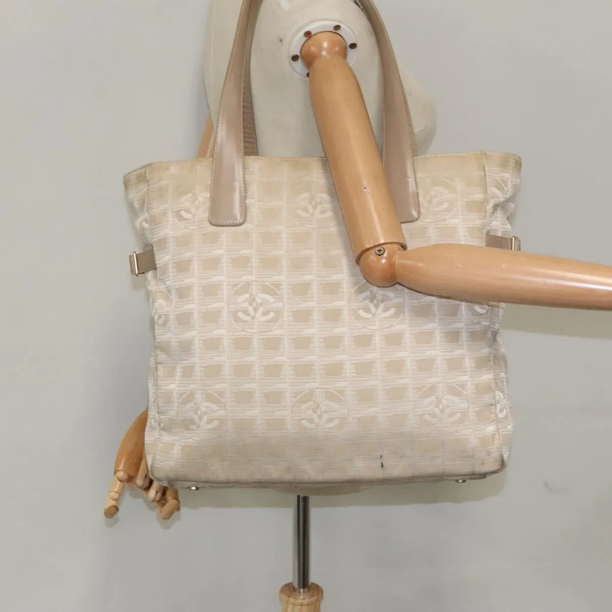 CHANEL New Travel line Tote Bag Nylon Beige Gold CC 95463