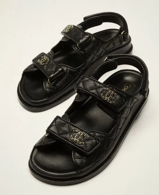 CHANEL SHINY LAMBSKIN QUILTED LEATHER SANDALS IN BLACK, 36.5