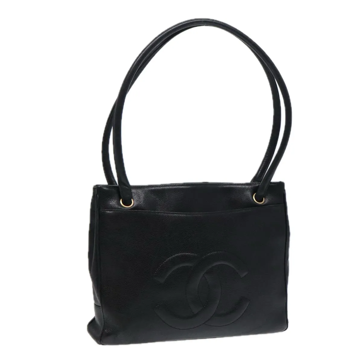 CHANEL Tote Bag Caviar Skin Black Gold CC bs17526