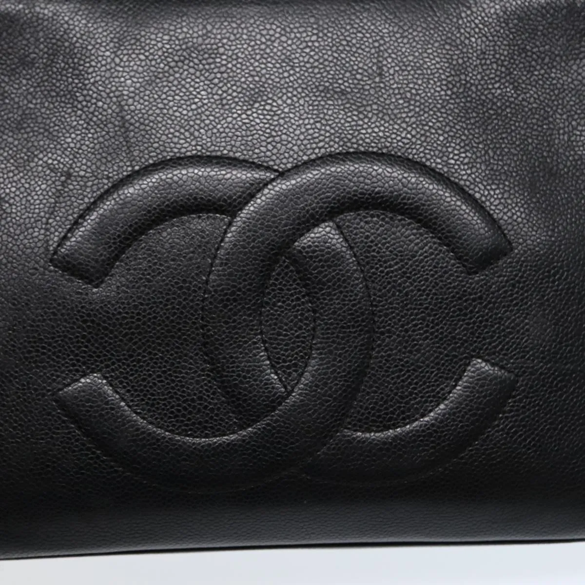 CHANEL Tote Bag Caviar Skin Black Gold CC bs17526