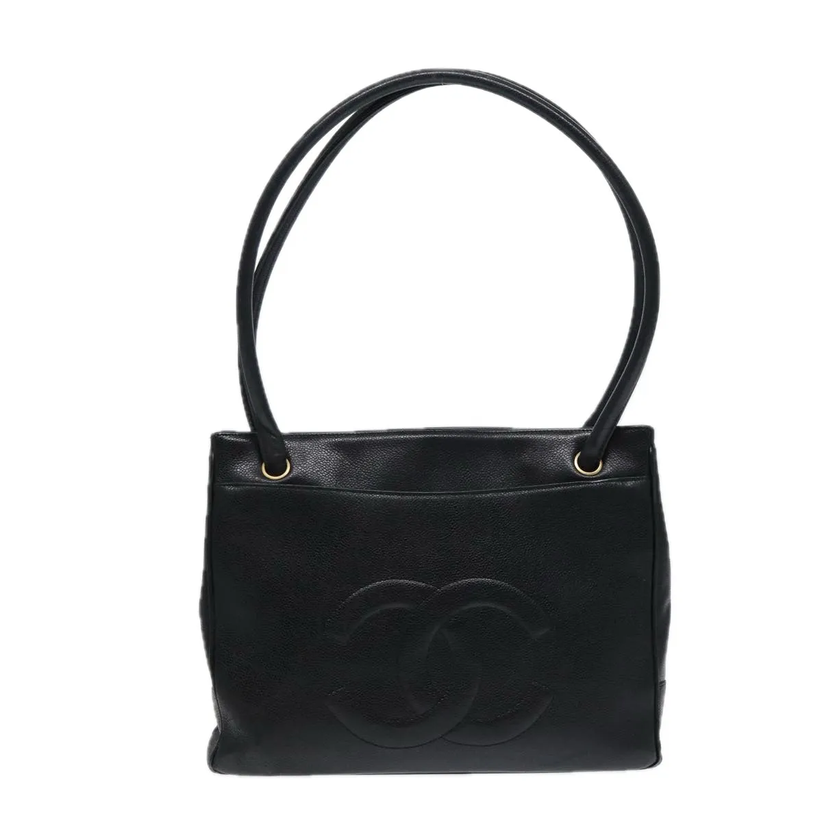CHANEL Tote Bag Caviar Skin Black Gold CC bs17526