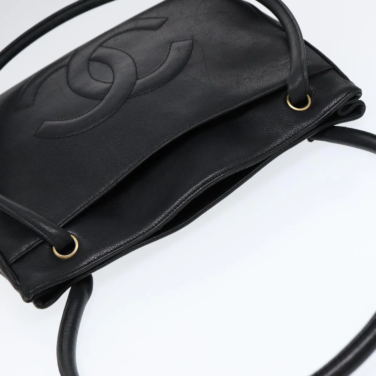CHANEL Tote Bag Caviar Skin Black Gold CC bs17526