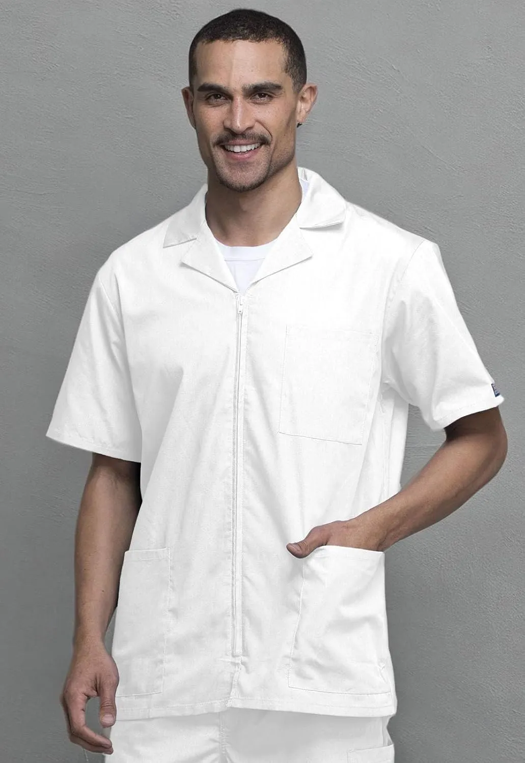 Cherokee Men's Zip Up Jacket, Traditional Fit Lapel Collar with Half Sleeves 4300