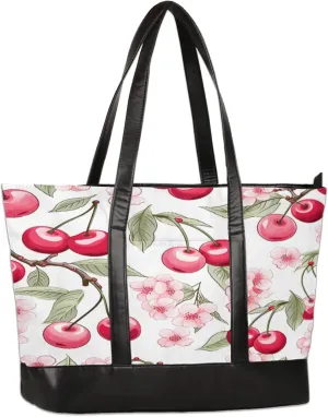 Cherry Flower Watercolour Laptop Tote Bag for Women Lightweight Work Purse with Multiple Compartments Fits 13-15.6 Inch Laptop Tablet Shoulder Bag for Office Travel Daily Use