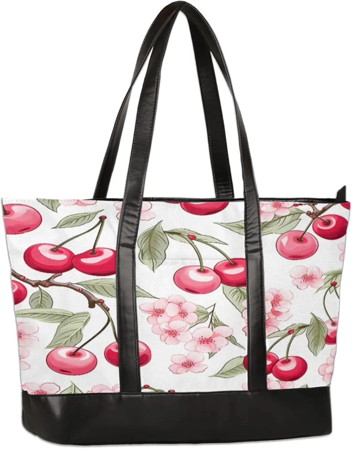 Cherry Flower Watercolour Laptop Tote Bag for Women Lightweight Work Purse with Multiple Compartments Fits 13-15.6 Inch Laptop Tablet Shoulder Bag for Office Travel Daily Use