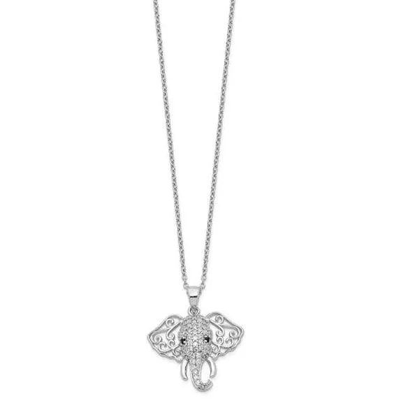 Cheryl M Sterling Silver Black & White CZ Filigree Elephant Necklace