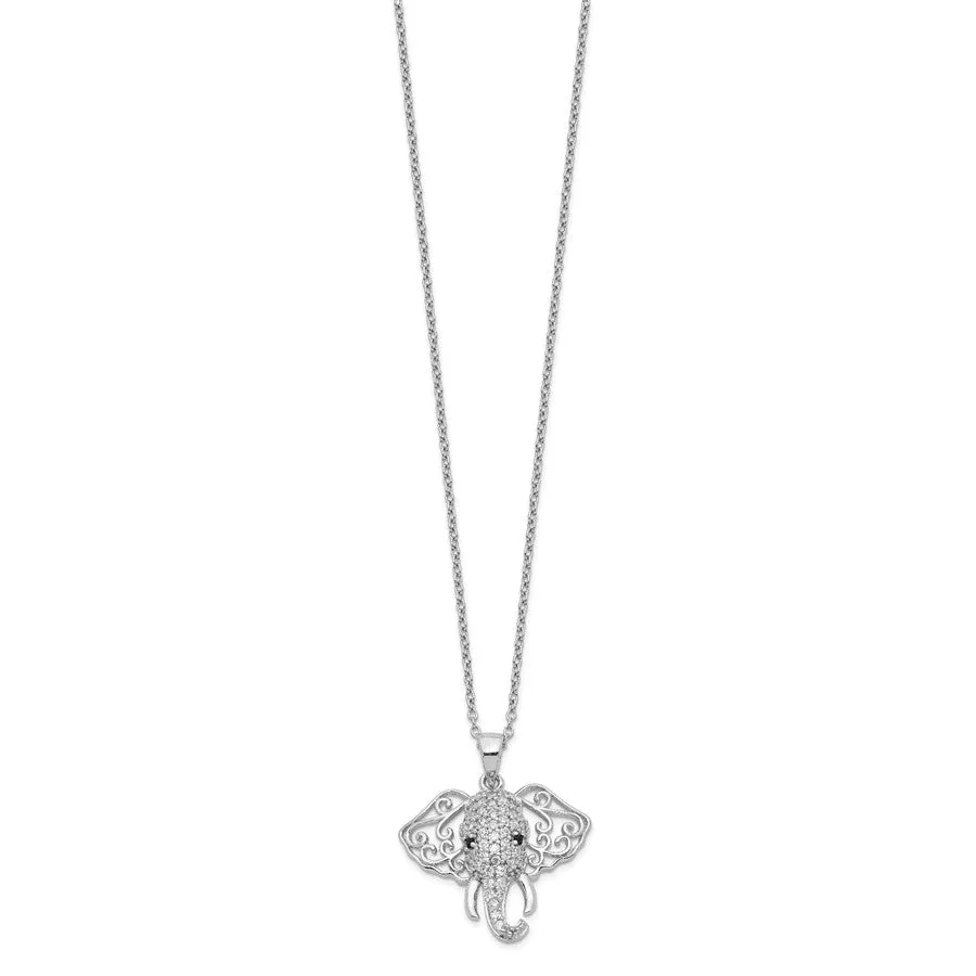 Cheryl M Sterling Silver Black & White CZ Filigree Elephant Necklace
