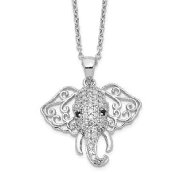 Cheryl M Sterling Silver Black & White CZ Filigree Elephant Necklace
