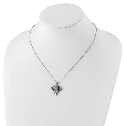 Cheryl M Sterling Silver Black & White CZ Filigree Elephant Necklace